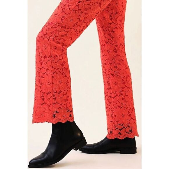 Free People Red Wild Laces Pull-On Crop Flare Pants - Picture 3 of 10